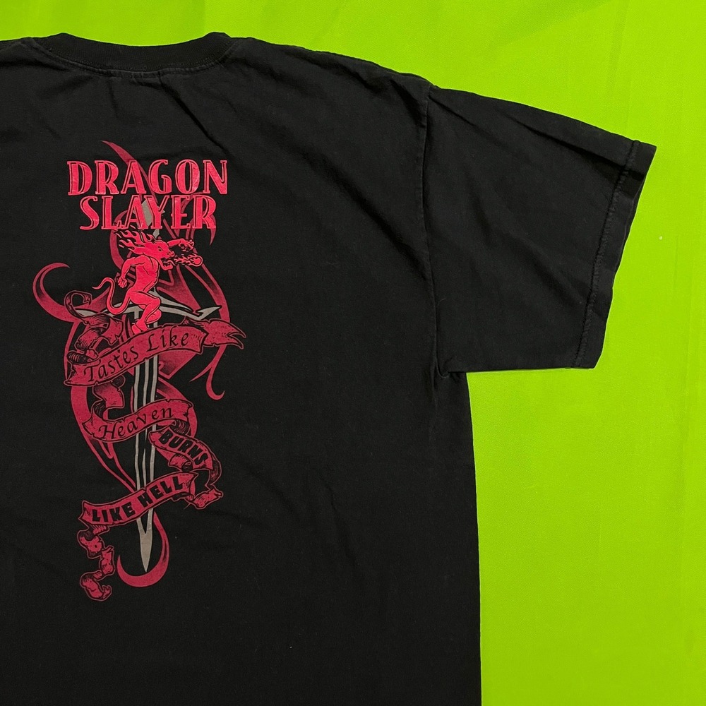 VTG Fireball Cinnamon Whisky Dragon‎ Slayer Graphic T-Shirt Black Mens Large
